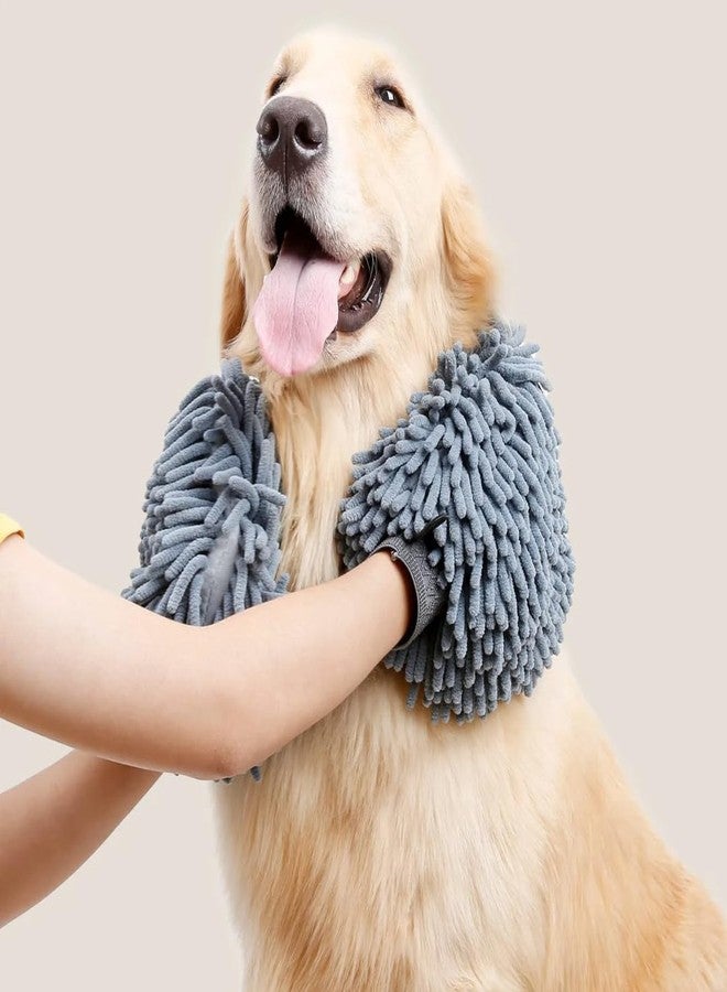 Microshine Dog Drying Towel Gloves, for Dog Bath (2 Pack, Grey) - Ultra Absorbent Chenille Microfiber Grooming Mitts for Fast Drying Wet Pets, Dogs - Image 1